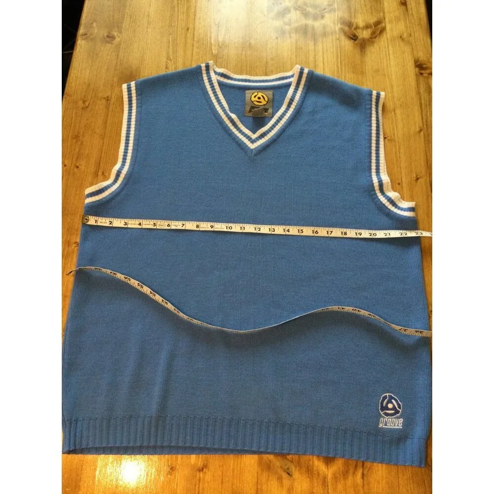 Vintage 90s Groove Blue Sweater Vest White Stripes Size L Preppy Golf Streetwear